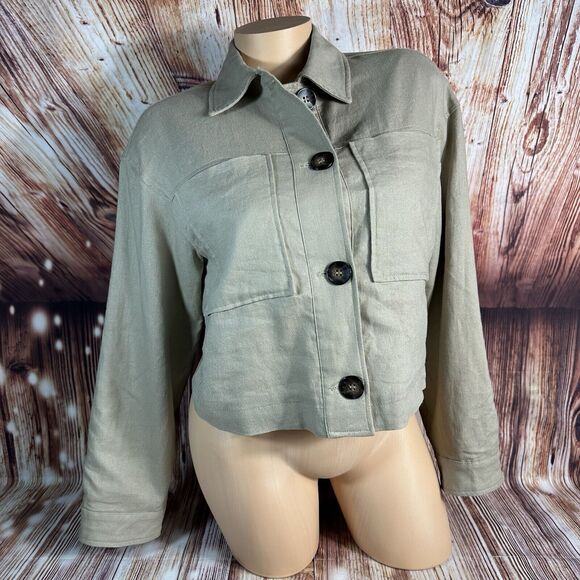 Zara Jackets & Blazers - Zara Linen Blend Jacket Size X Small Oversized Tan Button Up Lined Coat Top